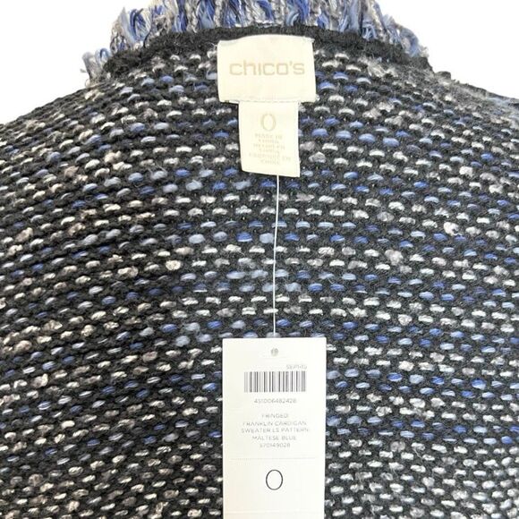 NWT Chicos Women's Franklin Fringe Cardigan Blue Gray Black‎ Size 0 (S/4) - Picture 5 of 8